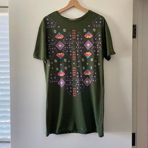 Zara Green Tribal Graphic Shirt Dress